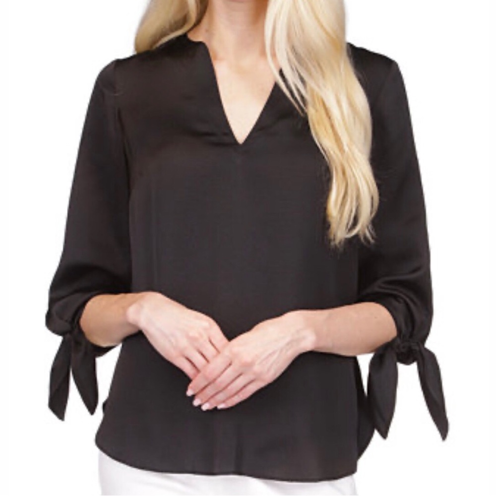 MICHAEL Michael Kors Black Satin 3/4 Sleeve Tie Top Size M NEW
